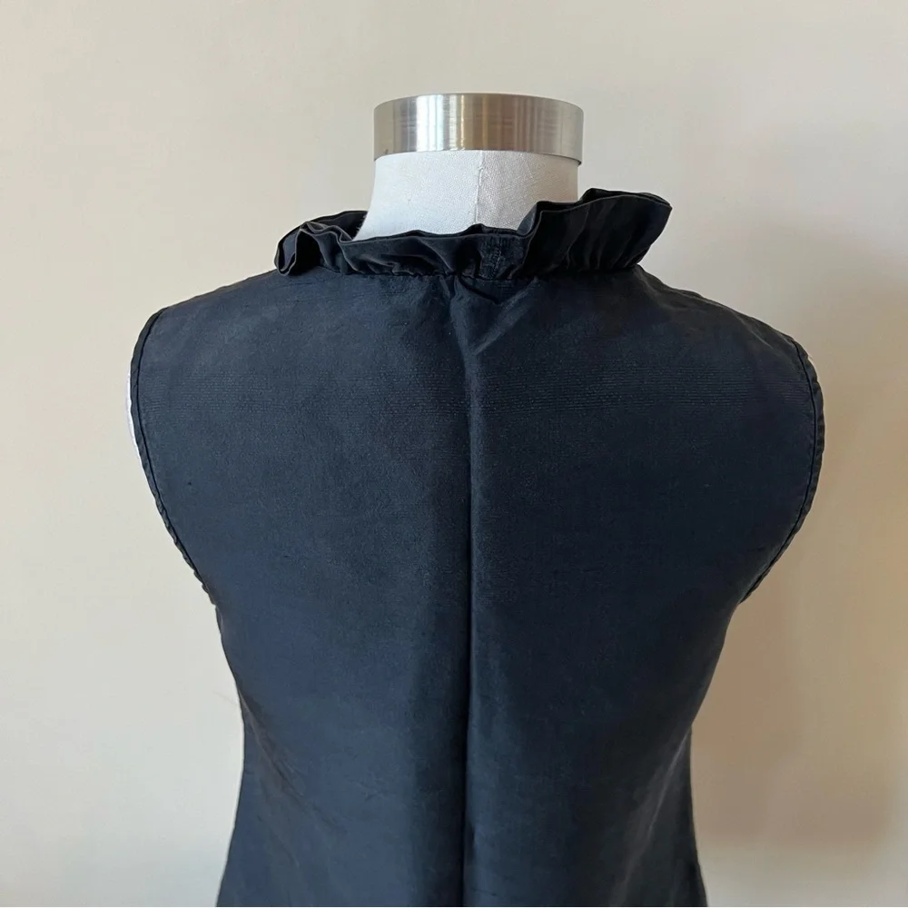 Kate Spade ruffle neck silk top solid black sleeveless 17736